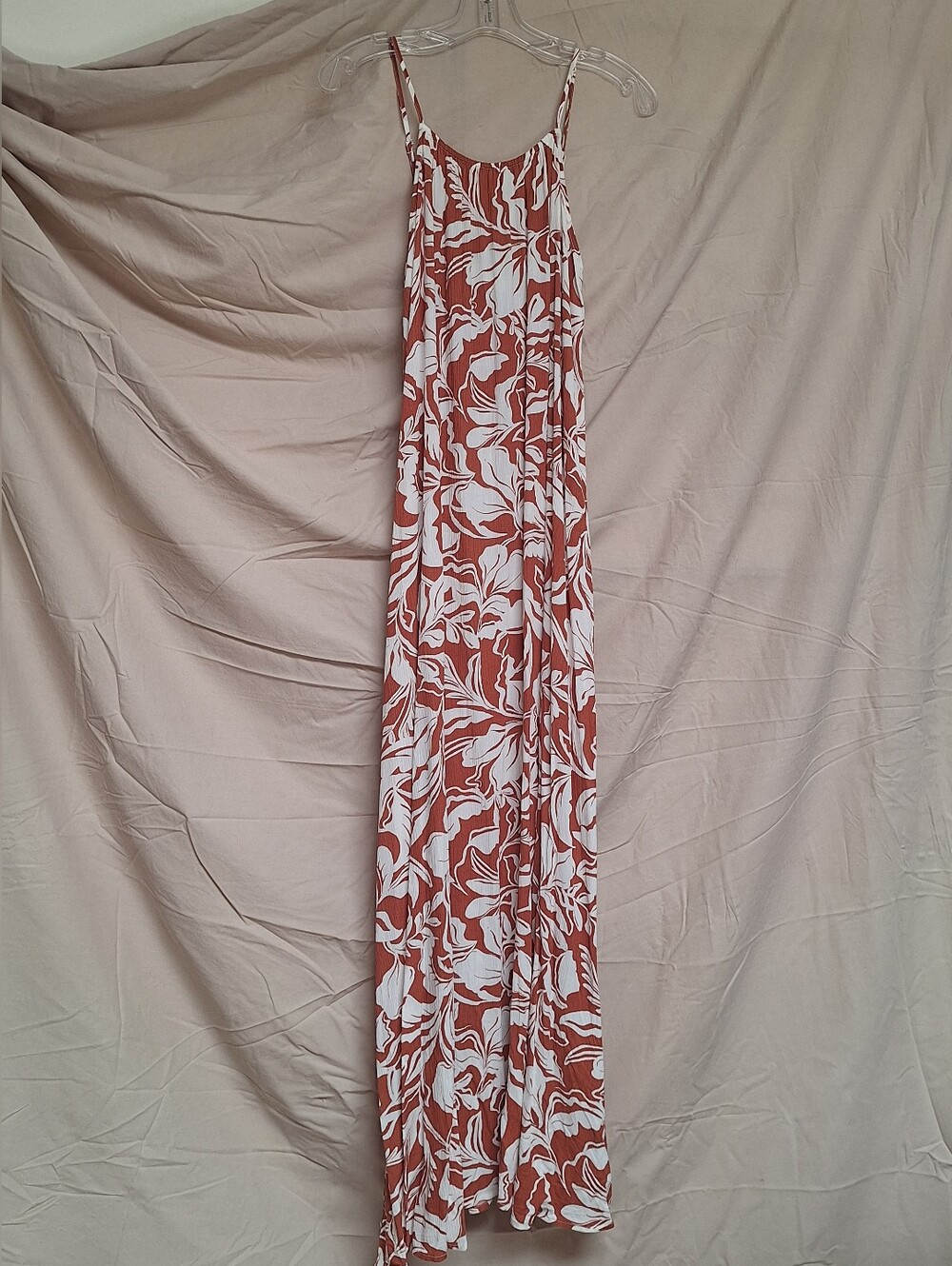 a new day Rust and White Tropical Floral Maxi Sun Dress- Size Large